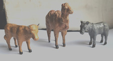 Trio d'animaux de la crèche : Boeuf-Chameau-Ane  Ht : 4 à 6.5 cm  Devineau ?