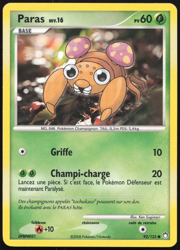 Carte pokémon paras 123 - pokémon, 92/123