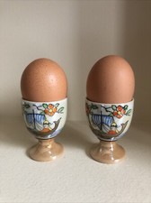 Lot de 2 anciens coquetiers porcelaine japonaise,coquetier décor Bateau Baleine