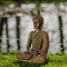 Statue de Bouddha thaïlandais pour jardin, fonte de pierre, H. 49 cm, 16 kg, ...
