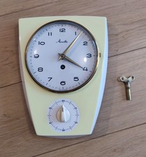 MAUTHE Horloge Pendule Minuterie Murale Mécanique Vintage Porcelaine Jaune + Clé
