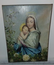 old religious painting Mary Antique 18th oil on canvas