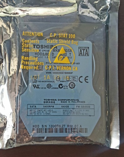 Toshiba 640gb sata hard - 2.5",