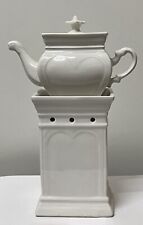 TISANIERE PORCELAINE BLANCHE MOTIF D'ARCADES XIXème SECTION RECTANGULAIRE