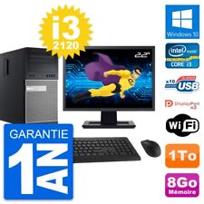PC Tour Dell 9010 Ecran 22" Intel i3-2120 RAM 8Go Disque Dur 1To Windows 10 Wifi