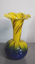 Vase Verre Soufflé Jaune Bleu MTARFA Verrerie de Malte