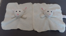 B14G / lot de 2 doudou plat mouton blanc crème nez rose TOMAWAK