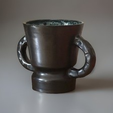 JEAN AUSTRUY  Vase pot à Oreilles en céramique Noire  Ca1950 Era Jouve Cloutier