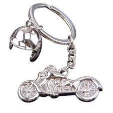 ® Motocycle avec Casque de moto Porte-clés dans la couleur argent/Cadeau biker