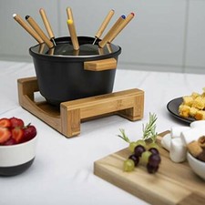 Appareil Fondue Pure Noir Volume 1,5L Habillage Bambou Thermostat Reglable 8Pers