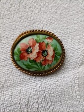 Ancienne broche en porcelaine de Limoges - Quinque Mercier - Art Déco 