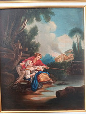 Ancien Tableau XIXème Huile Sur Toile Romantique