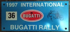 Plaque Rallye international Bugatti 1997 en metal tampographié.