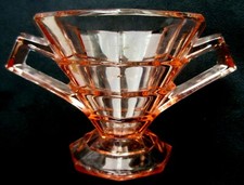 Coupe sucrier Art Déco verre rose, 2 anse et piédouche