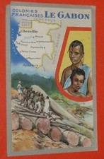 CARTE CHROMO 1910-1930 PUB LION NOIR COLONIE FRANCE AFRIQUE GABON LIBREVILLE