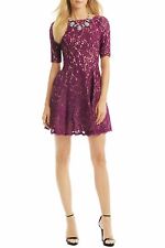 ML Monique Lhuillier GARNET Purple Half Sleeve Lace Cocktail Dress Size 0 $498