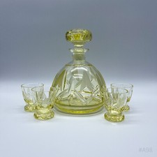 Vintage Glas-Dekanter Carafe en Verre Avec 4 Lunettes Coupé à la Main Jaune