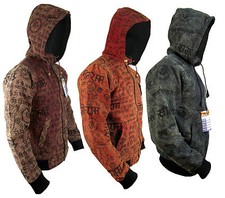 Om Mantra Symboles Coton Délavé Rouillé Blouson Haut Cou Capuche Veste