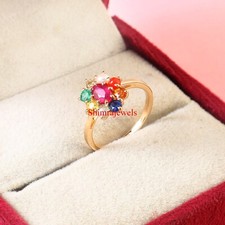 Bague Femme En Argent Plaqué Or 18 Carats Avec Pierre Précieuse Navaratna #1134