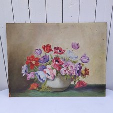 Tableau bouquet d’anémones, huile signée Savary