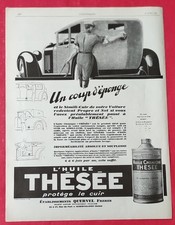 Publicité de presse: Automobile Huile THESSEE protège le cuir et FLY-TOX  1927
