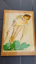 RARE ART DECO 2 PANNEAUX BOIS VERNIS PIN UP ORIGINAL 1950 MADE IN USA