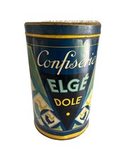 Ancienne Grande Boîte En  tôle lithographiée Confiserie Elgé Dole
