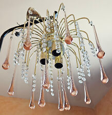 Lustre cascade vintage Laiton doré & pampilles verre MASSIVE fabriqué en Italie