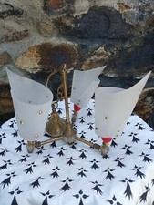 Lustre 3 feux années 50/60 plastique laiton doré Rockabilly pièces ou restaurer 