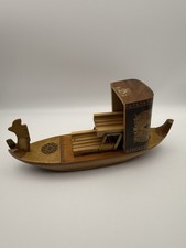 Vintage Sorrento Ware Revolving Musical Cigarette Dispenser Gondola Inlaid Wood