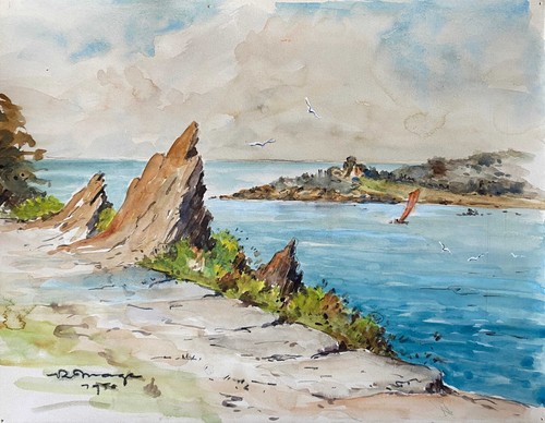 Tableau aquarelle bord mer - tableau,