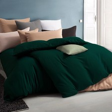 Parure de lit, 4 pièces, vert foncé, en microfibre douce et infroissable, ave...
