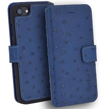 IPHONE 7 8 Étui Livre Cuir Sac Portefeuille Coque Cuir D'Autruche Look en Bleu