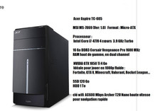 PC Acer Aspire TC-605 | i7‑4770  – GTX 1050 Ti – 16 Go – SSD 120  Go + HDD 1 To