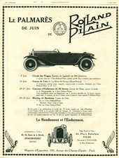 Publicité ancienne automobile palmarès Rolland Pilain  1925 issue de magazine