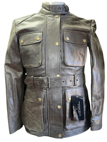 Veste moto cuir - en, marron
