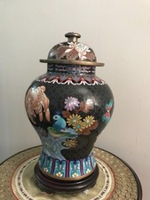 CLOISONNE VASE POTICHE POT COUVERT BRONZE EMAUX CHINE CHINOIS ASIATIQUE JAPONAIS