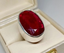 Bague en argent sterling 925 taille ovale grosse pierre précieuse rouge créée...