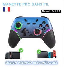 Manette Pro Sans Fil Bleu Métallisé RGB Compatible Switch 2 / Switch / PC