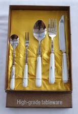 Ensemble de couverts couverts en acier inoxydable argenté manche céramique gris 5 pièces cuillères fourchette