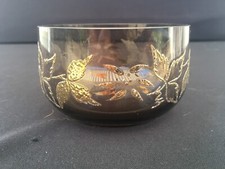 COUPELLE CONFITURIER SUCRIER EN VERRE FUMÉ DÉCOR FLORAL DORÉ VINTAGE