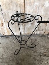 Ancien Porte Plante Sellette Métal Noir Pieds Tripodes Vintage #A351