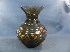 Ancien gros vase en verre et décor de fleurs émaillé Verextrafort de Belgique
