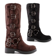 Bottes Femme en Daim Biker Motocycliste Bottines Boucles TooCool LQ-107