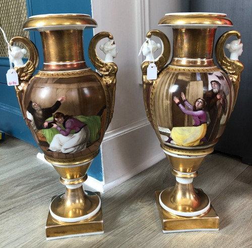 Superbe paire vases - , porcelaine