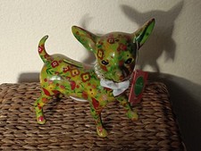 pomme pidou Tirelire Chihuahua Nanou En céramique Sérigraphie Neuve + Collier 
