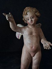 PUTTO ANTIQUE EN TERRE CUITE, YEUX DE VERRE - H : 17 CM - Naples - XIXe siècle