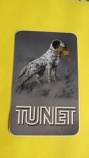 sticker vintage cartouches Tunet chien de chasse avec faisan 7,5 cm / 12 cm