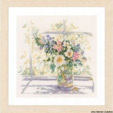 Point de croix Lanarte "Fleurs en lin doux et léger", motif de comptage