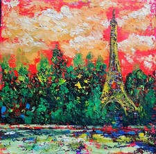 Paris mon amour. Tour Eiffel. Tower. Palette knife oil paining 20x20cm. 8x8 inch